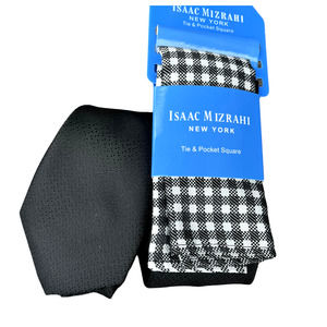 Isaac Mizrahi Tie & Pocket Square | Black & White Check NEW